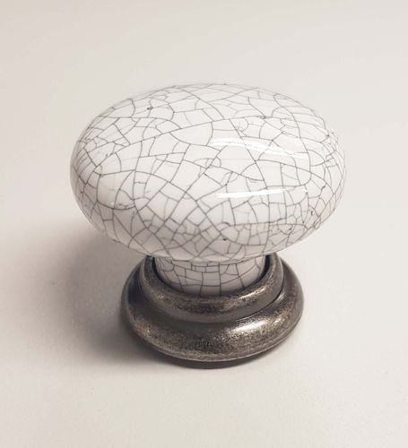 White Crackle Knob Pewter plate